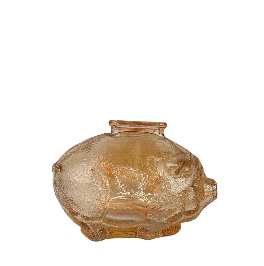VINTAGE Anchor Hocking Marigold Amber Textured Carnival Glass Piggy Pig Bank